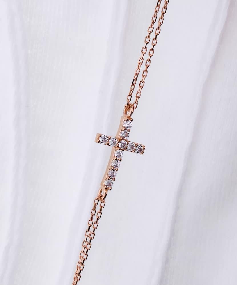 Gold bracelet with zirconium "Cross"