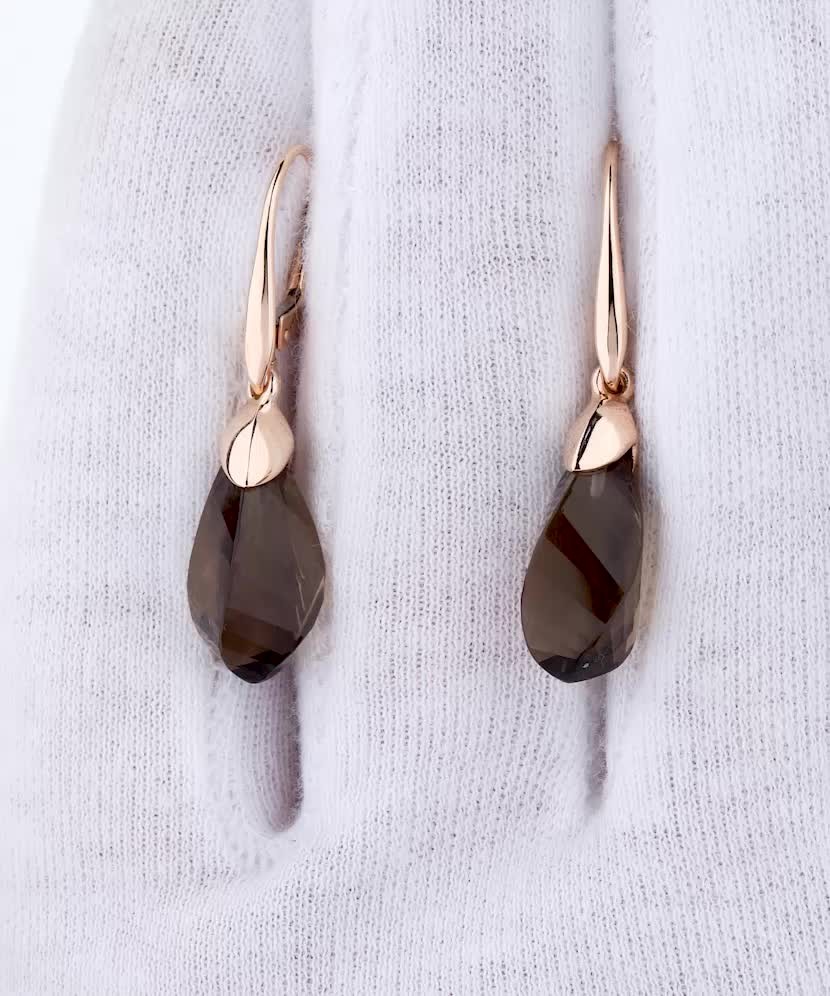 Gold earrings with smokey quartz