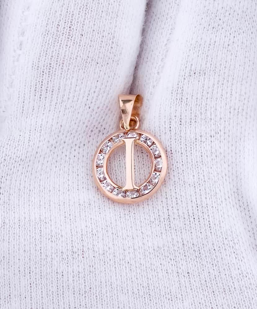 Gold pendant with zircons Letter I
