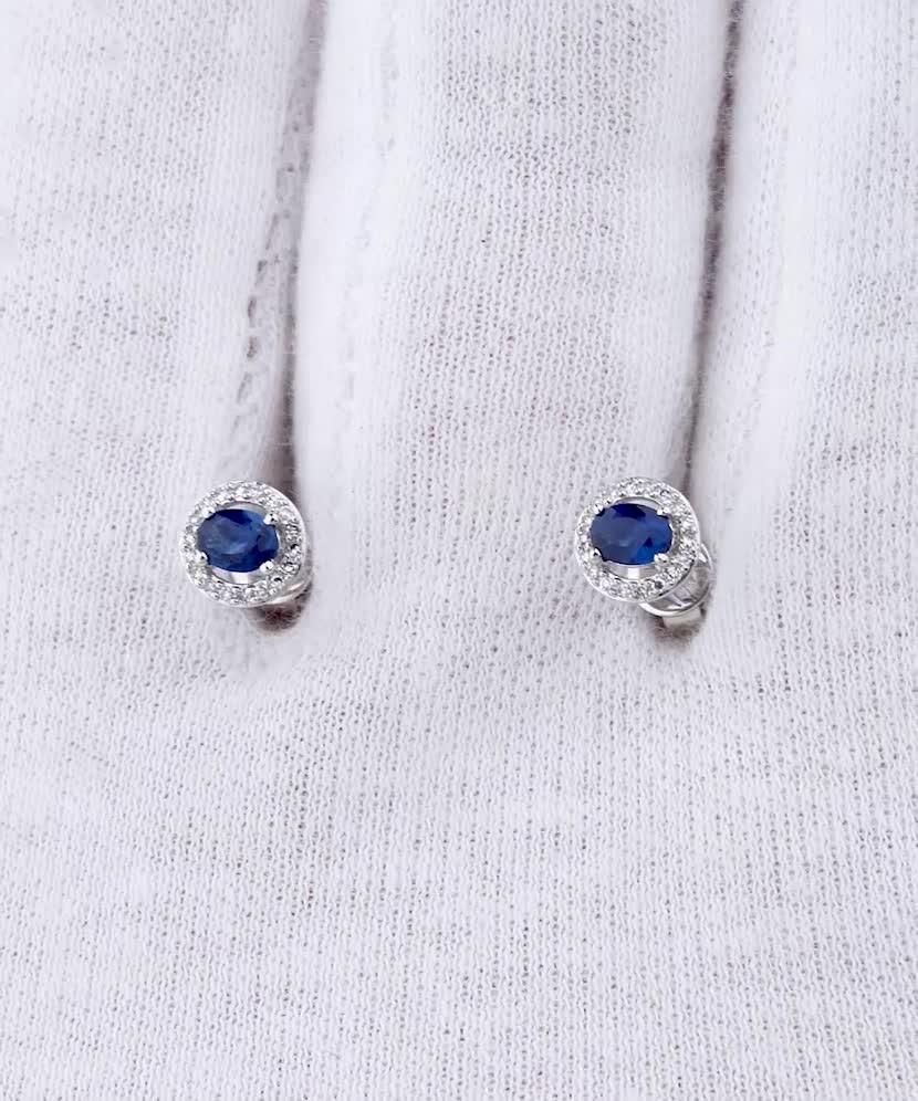 White gold earrings with diamonds and sapphires