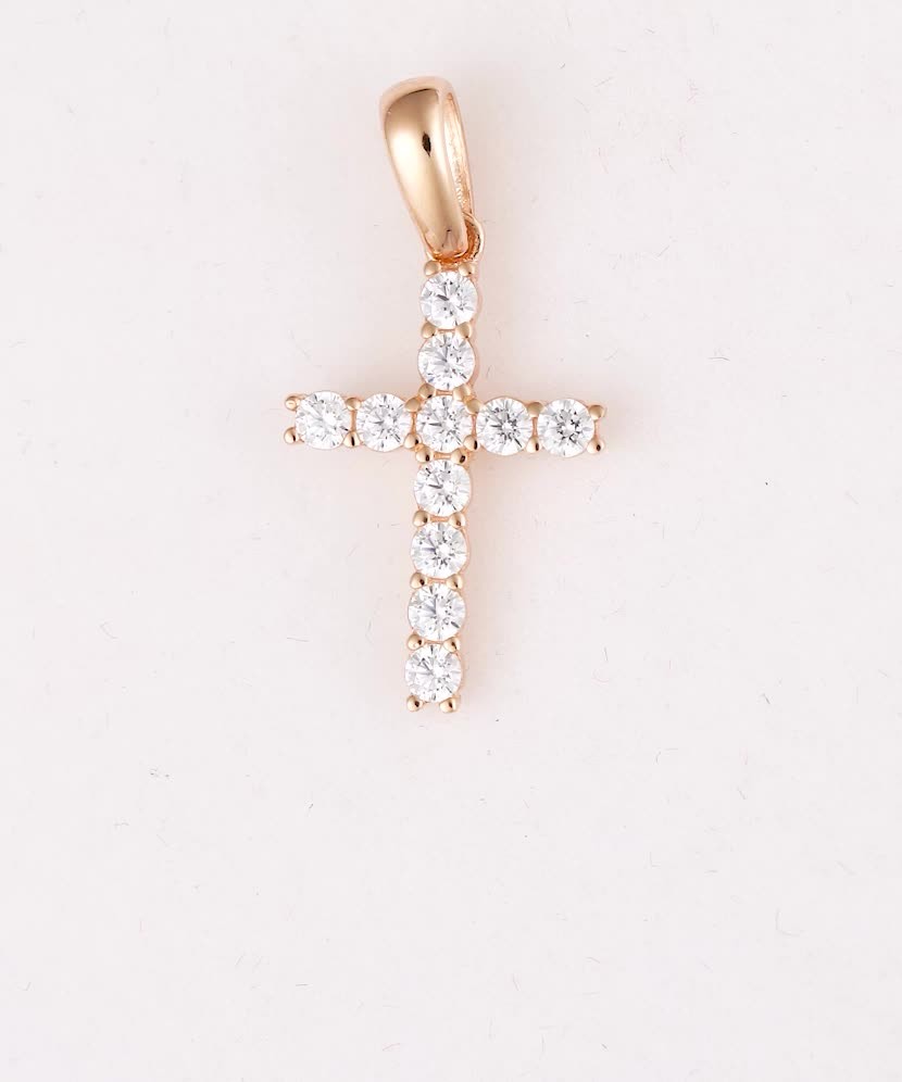 Gold pendant with zircons "cross" 28mm