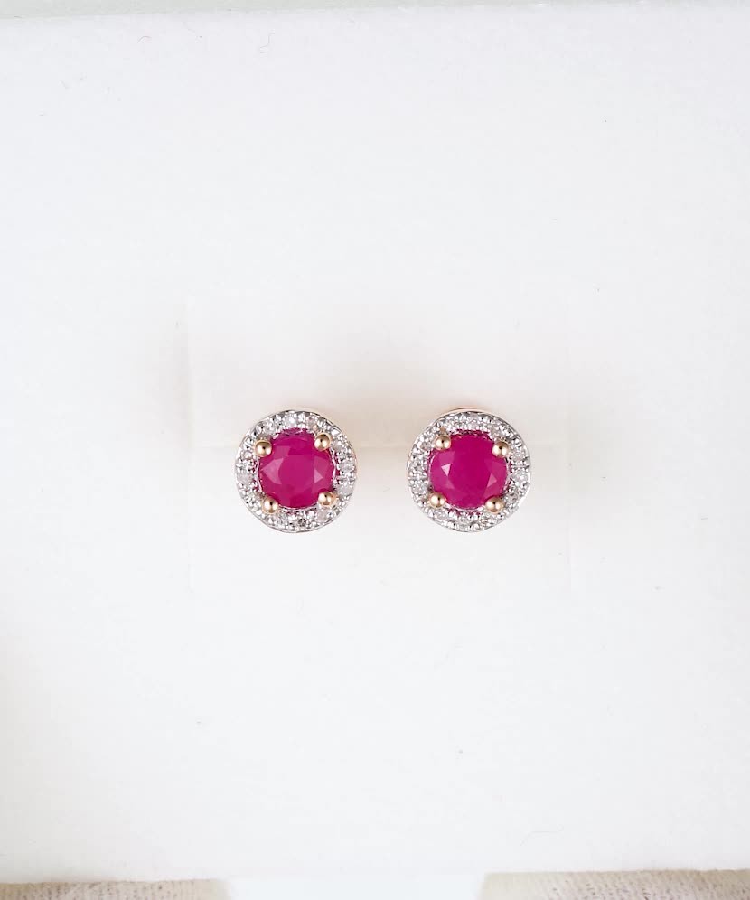 Gold earrings with rubies and diamonds