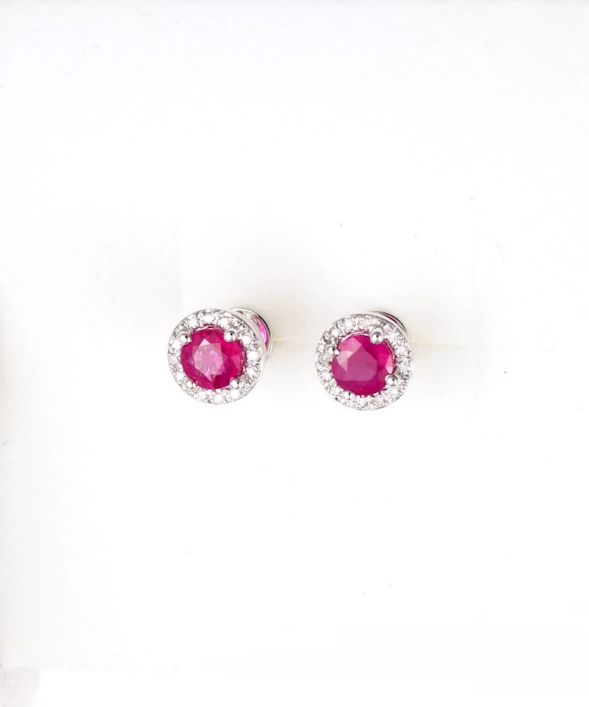 White gold earrings with rubies and diamonds